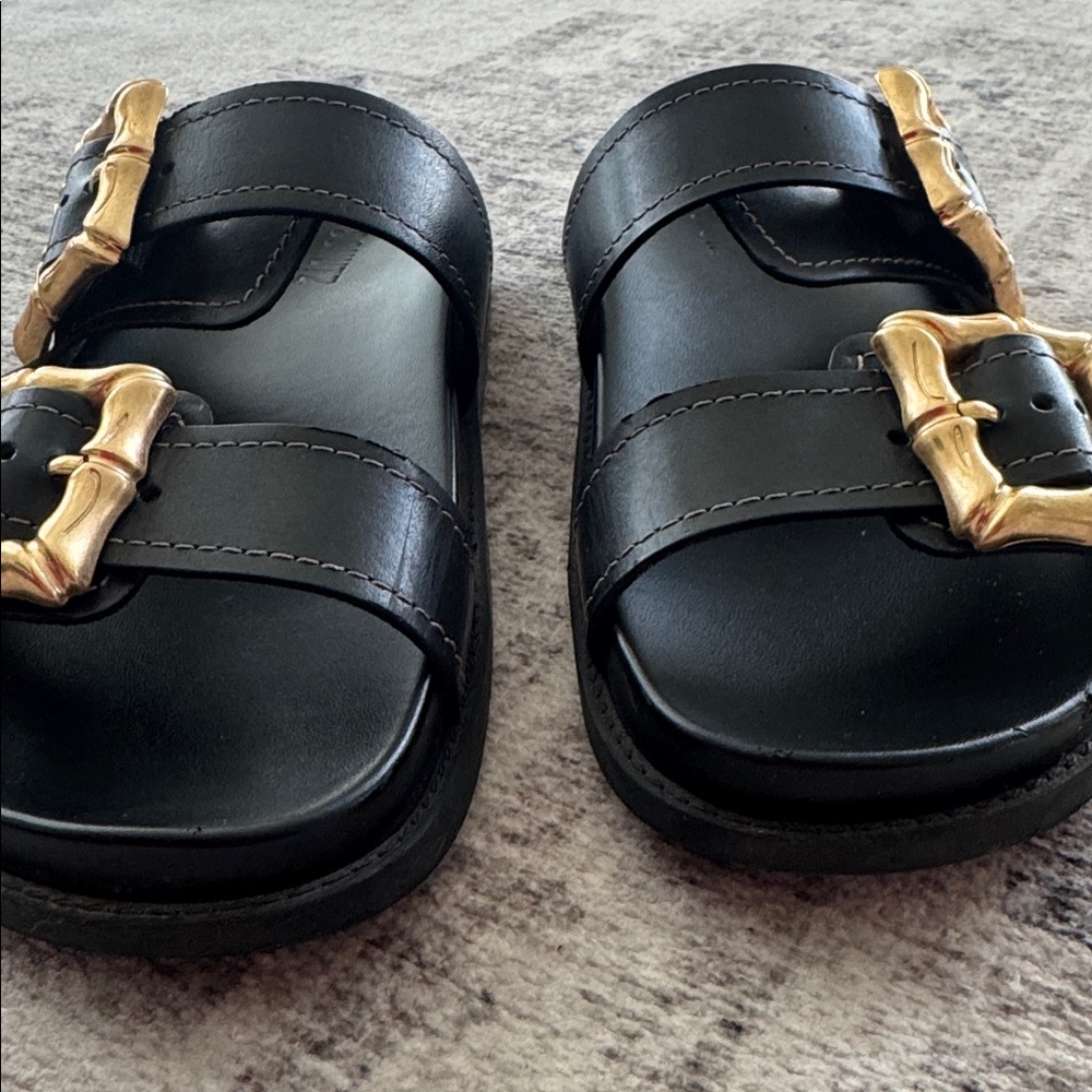 Schutz Black Sandals with Gold Buckles - Picture 7 of 7